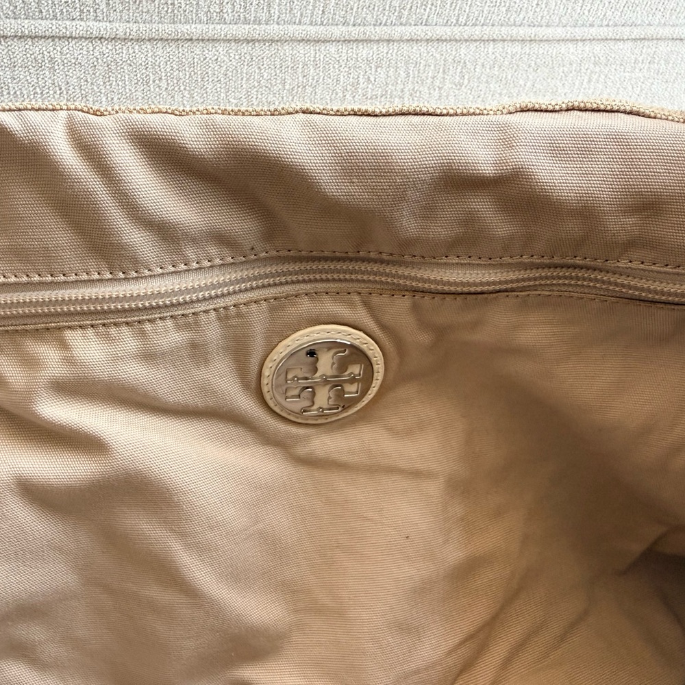 Large Tory Burch Beige Canvas Tote with Ivory Leather Trim and Logo - Picture 3 of 7